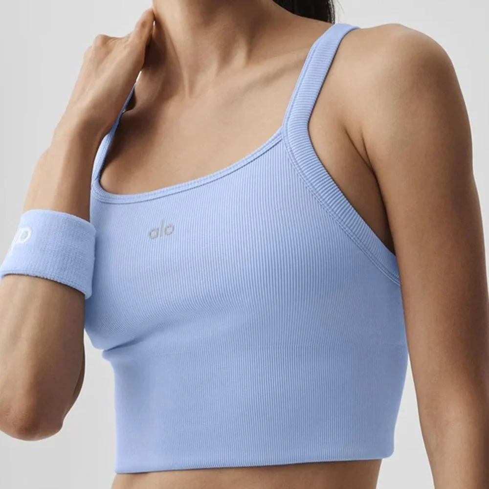 Alo Yoga Seamless Ribbed Favorite Bra Tank Light Provence Blue M